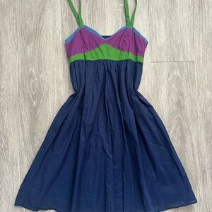 Tara Jarmon Vintage Navy and Purple Colorblock Summer Midi Dress
